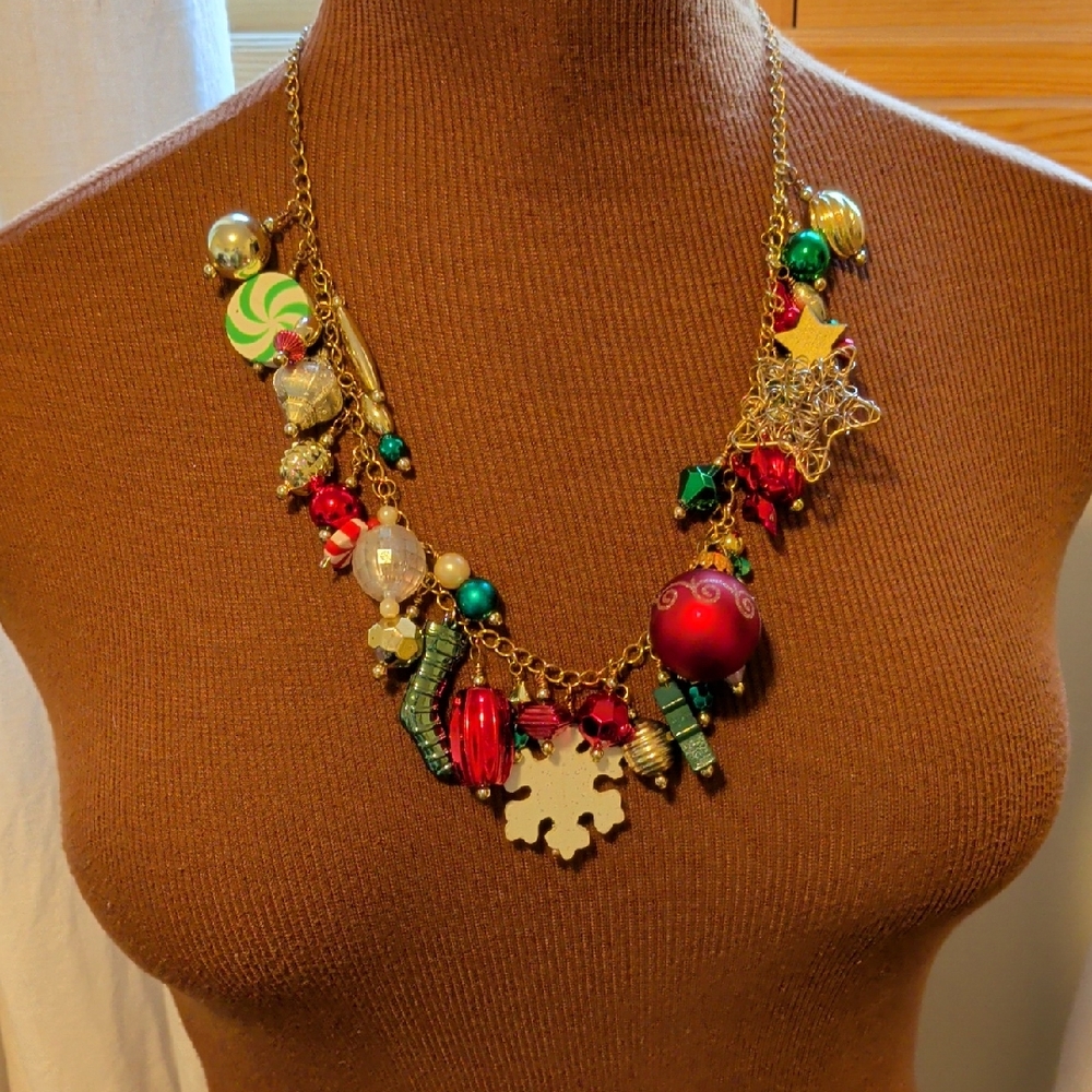 Festive Gold and Red Charm Necklace